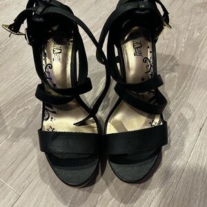 Liliana Black Strappy Heels with Gold Accents